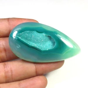 Green Onyx Druzy Agate Cabs 78cts Natural Onyx Geode Pear Gems 54x29mm OD-1241 - Picture 1 of 8