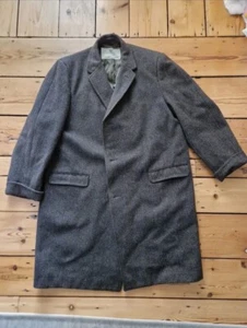 Aquascutum Shetland Tweed Grey Brown Long Wool Overcoat 44 XL - Picture 1 of 3