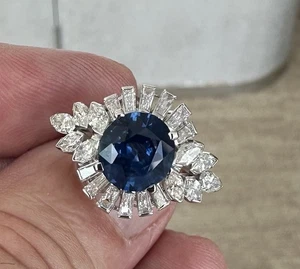 Exquisite 3.31ct Sri Lanka Blue Sapphire & Diamond Platinum Ring - Picture 1 of 11