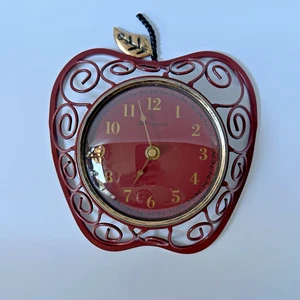 Vintage Informals 8" Red Gold Apple Wall Clock 3D Ornate Metal Glass WORKS - Picture 1 of 10