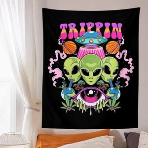 Alternative Gothic Punk Rock Grunge Emo Trippy Alien Tapestry Wall Hanging Décor - Picture 1 of 1