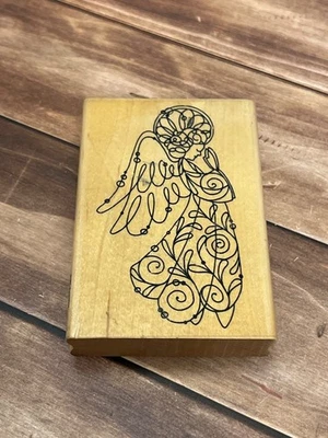 2002 STAMPENDOUS P097 ANGELICA ANGEL WOOD MOUNTED RUBBER STAMP ELEGANT - Image 1 of 4