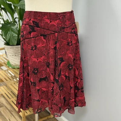 NWT Coldwater Creek Chiffon Houndstooth & Floral Skirt Plus 2X 20/22W Red Black - Image 1 of 4