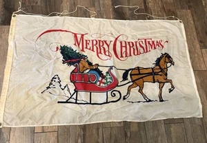 Vintage Merry Christmas Flag Nylon Made In USA 58” X 34” NYL-GLO - Bild 1 von 12