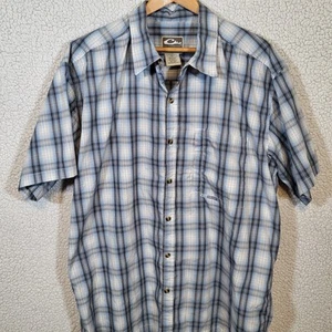 Drake Waterfowl Systems Blue Plaid Short Sleeve Button Up Shirt Mens Size Large - Picture 1 of 15