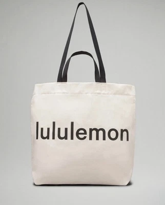 NWT LULULEMON Double Handle Canvas Tote Bag Natural Black Straps 17L Sold Out - Image 1 of 4