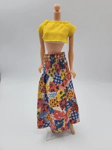 Tlc Vintage 1975 Barbie Doll Best Buy Patchwork Skirt & Yellow Crop Top #7414 - Picture 1 of 13