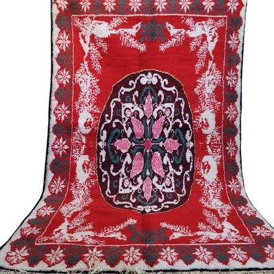 Vintage Moroccan Azilal Red Rug Handmade Area Floral Tribal Berber Wool Carpet - Image 1 of 4