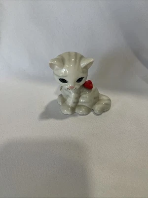 Винтажный Russ Berrie табби котенок фигурка серый керамический w сердце большие глаза MCM 70-х - Изображение 1 из 4