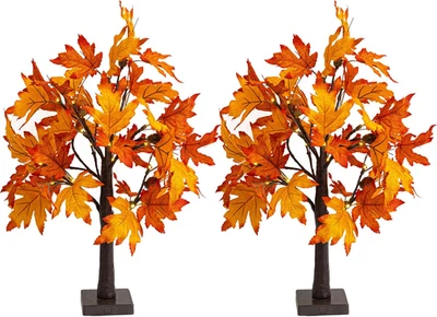 2 Pack 24 Inch Lighted Thanksgiving Fall Maple Tree Decor, 24 LED Battery Operat - Image 1 of 4