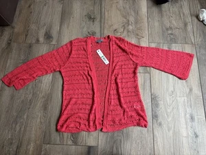 Women's Red Pink Open Knit Sweater crochet Size Large - Picture 1 of 4