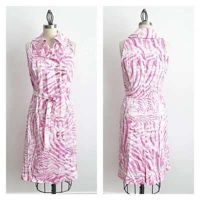 Escada  Shirt Dress Pink White Size 40 US Medium Wrap Style Belt Sleeveless - Image 1 of 4