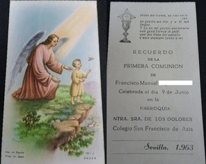 ESTAMPA HOLY CARD PRIMERA COMUNION COLEGIO SAN FRANCISCO 1963 SEVILLA CC1348 - Imagen 1 de 2