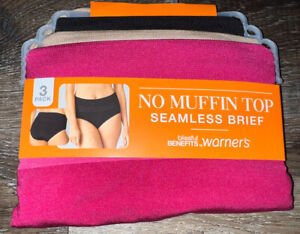 Warner's ~ Womens Brief Underwear Panties Nylon Blend 3-Pair Seamless (A) ~ XL/8