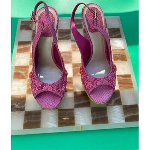 Vintage Dior Pink Python And Raffia Embellished Platform Sandals - Picture 1 of 10