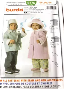 Burda 9776 Girls Boys Toddler Jacket & Hat 9M-12M-18M-2-3 Sewing Pattern OOP - Picture 1 of 2