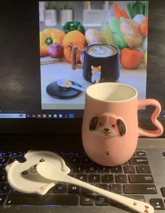 Fashion Ceramic Dog Mug Cute Dog Mug with Lid and Spoon Adorable Dog - Picture 1 of 4