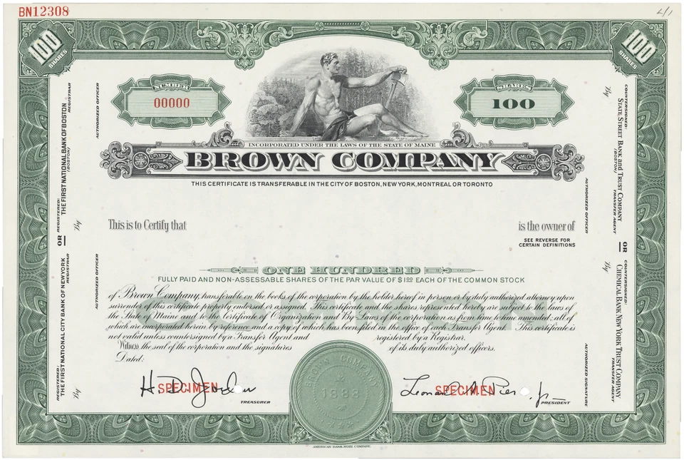 Brown Company. Certificado de stock. Foto 1 de 1