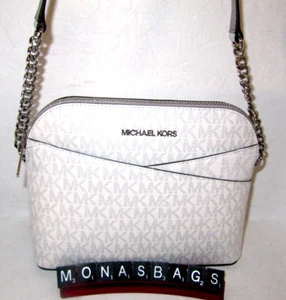 Michael Kors Jet Set Silver Medium Dome Signature Crossbody Bag NWT $398 - Picture 1 of 10