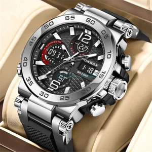 FOX BOX Men Sport Watch Military Quartz Wristwatch Boys Silicone LED Watches - Picture 1 of 25
