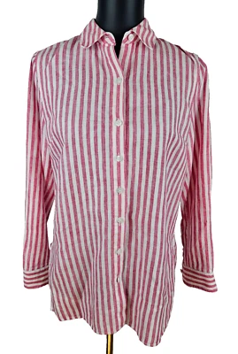 Tommy Bahama Mujer XXS Manga Larga Abotonada Lino Rosa Rayas Playa Crucero Foto 1 de 4