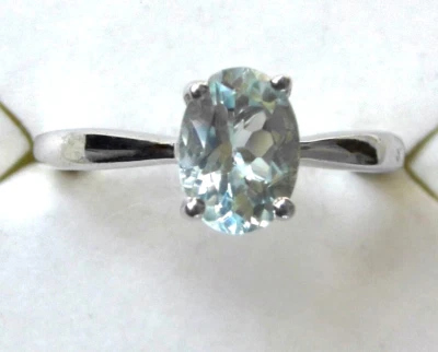 Genuine Aquamarine Solitaire Ring / size 7 / 925 Sterling Silver / 0.7ct - Image 1 of 4