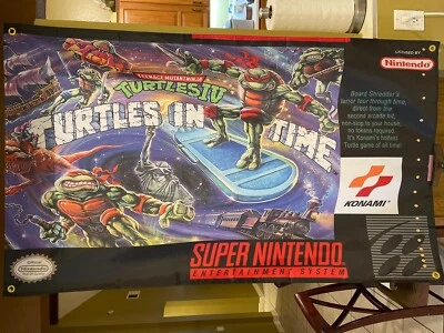 TMNT Turtles in Time 5' Flag Banner Poster Super Nintendo SNES Mutant Ninja - Image 1 of 3