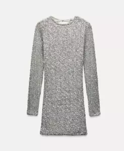 Zara Womens Mini Dress Size S Silver Sequined Open Back Cocktail 5068/809 NWT - Picture 1 of 13