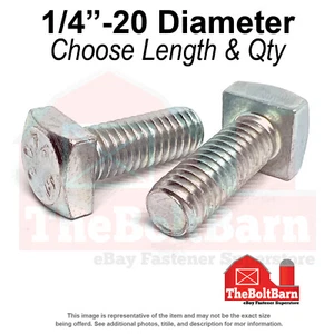 1/4" Square Head Bolts Grade A307 Zinc Clear (Choose Length & Qty) - Picture 1 of 10