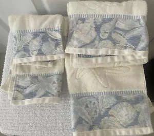 Sea Shell flocked design blue trim towel set (4) $32.91 - Picture 1 of 7