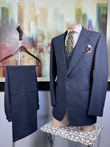 Nordstrom Vintage Mens Navy Pinstripe 3 Piece Suit 40L Pants 34/33
