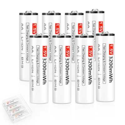 8 AA Battery Li-ion Rechargeable 3200mWh LR06 MN1500 1.5V Lithium AA Holder - Image 1 of 4
