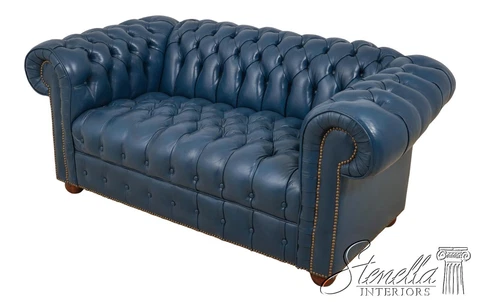 60922EC: CLASSIC Blue Tufted Leather Chesterfield Loveseat Cover