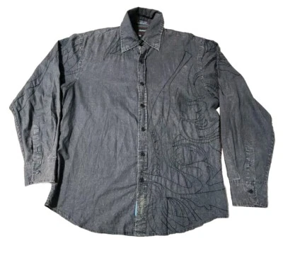 Camisa Roar Signature Para Hombre Grande Con Botones Manga Larga Gráfico Bordado Gris Foto 1 de 4