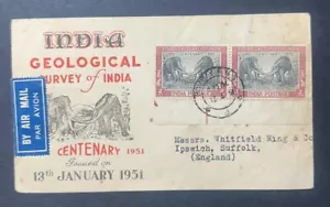 1951 GEOLOGICAL SURVEY OF INDIA FDC 2An. PAIR USED FROM BOMBAY TO ENGLAND. - Picture 1 of 2