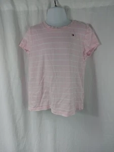 Tommy Hilfiger Short Sleeve Pink White Striped T Shirt Logo Girls Sz 6-7 - Picture 1 of 11