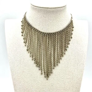 Fringe Necklace Chain Bib Statement Necklace Dangle Silver Tone - Picture 1 of 5