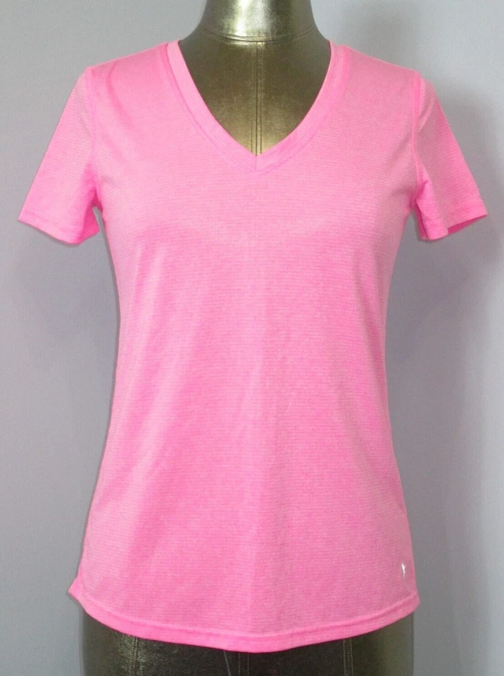 Danskin Now Pink V-Neck Shirt Womens S 4-6 Chest 34 Striped Stretch 219-28889 - Image 1 of 4