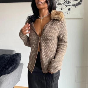 Coldwater Creek Womens Wool Blend Cardigan Brown Faux Fur Collar Removable - Picture 1 of 8