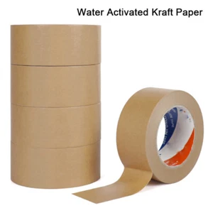 1 rollo de cinta de papel Kraft marrón activada por agua para sellador de cajas de cartón - Imagen 1 de 6
