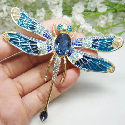 Broche prendedor colgante clásico de insectos libélula con estrás de cristal azul para mujer regalo Foto 1 de 4