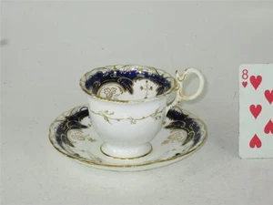 Antique Cobalt Tea Leaf Fine Bone China Tea Cup Hand Panted Gold 18th - 19th C. - Picture 1 of 12