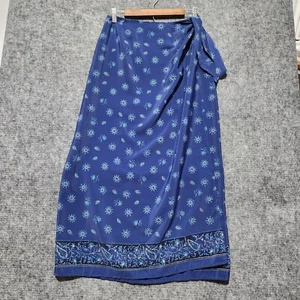 Karen Scott Maxirock Damen Größe 12 Blau Blumenmuster Faux Wickel Taschentuchsaum - Bild 1 von 11