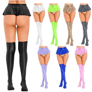 DE Damen ÖL glänzend Rock mit Overknees Socken Miniröcke Dessous Party Clubwear - Picture 1 of 87