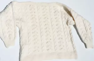 Strick Pullover Pulli Handarbeit Strickpulli Zopfmuster Ivory Wollweiß - Bild 1 von 5