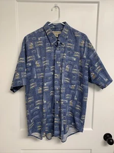 Munsingwear Men's Short Sleeve XL Blue Button Down Shirt Trout Fishing EUC - Picture 1 of 8