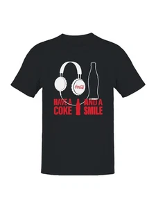 Officially Licensed Coca Cola Headphones & Smile Men's T-shirt - Picture 1 of 6