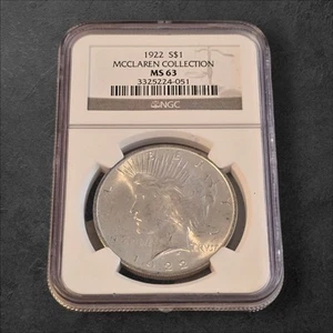 1922 Peace Silber Dollar MS63 NGC - McClaren Collection - 1 Dollar Münze 0,900 Silber - Bild 1 von 2