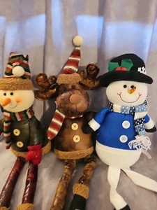 Weihnachtsregal Sitzer Weihnachtsdeko 2 rustikale Rentiere & Schneemann plus 1 - Bild 1 von 8