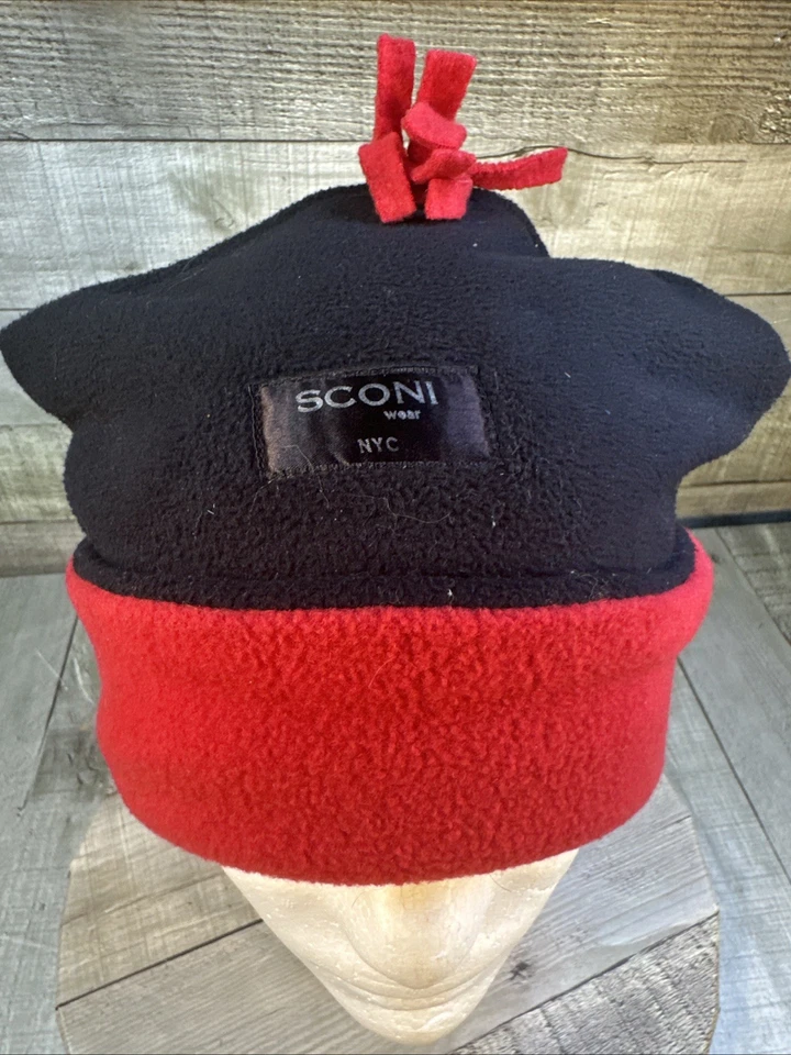 Gorro polar Sconi Wear NYC negro rojo vintage sombrero de invierno borla top unisex Foto 1 de 4